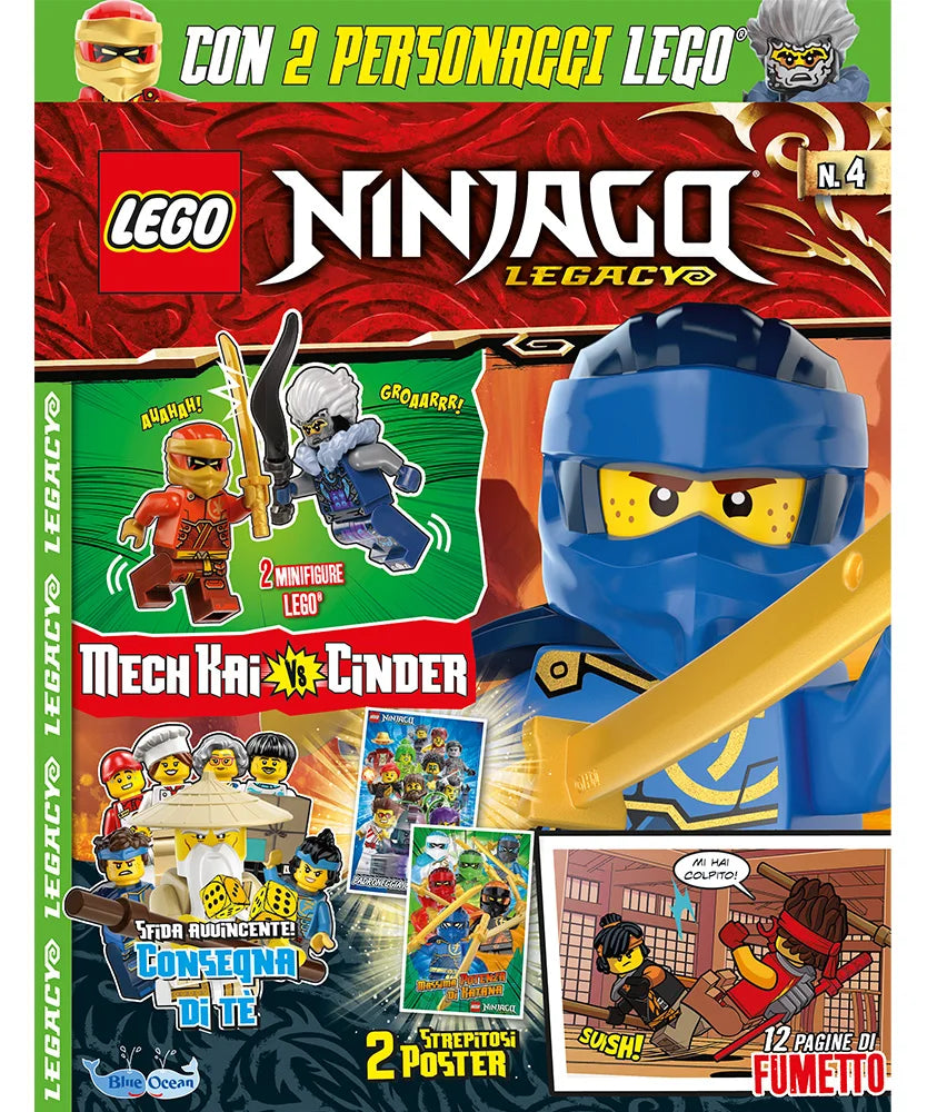 Rivista LEGO NINJAGO LEGACY n.4 con 2 Giochi : Mech Kai vs. Cinder + TIN BOX