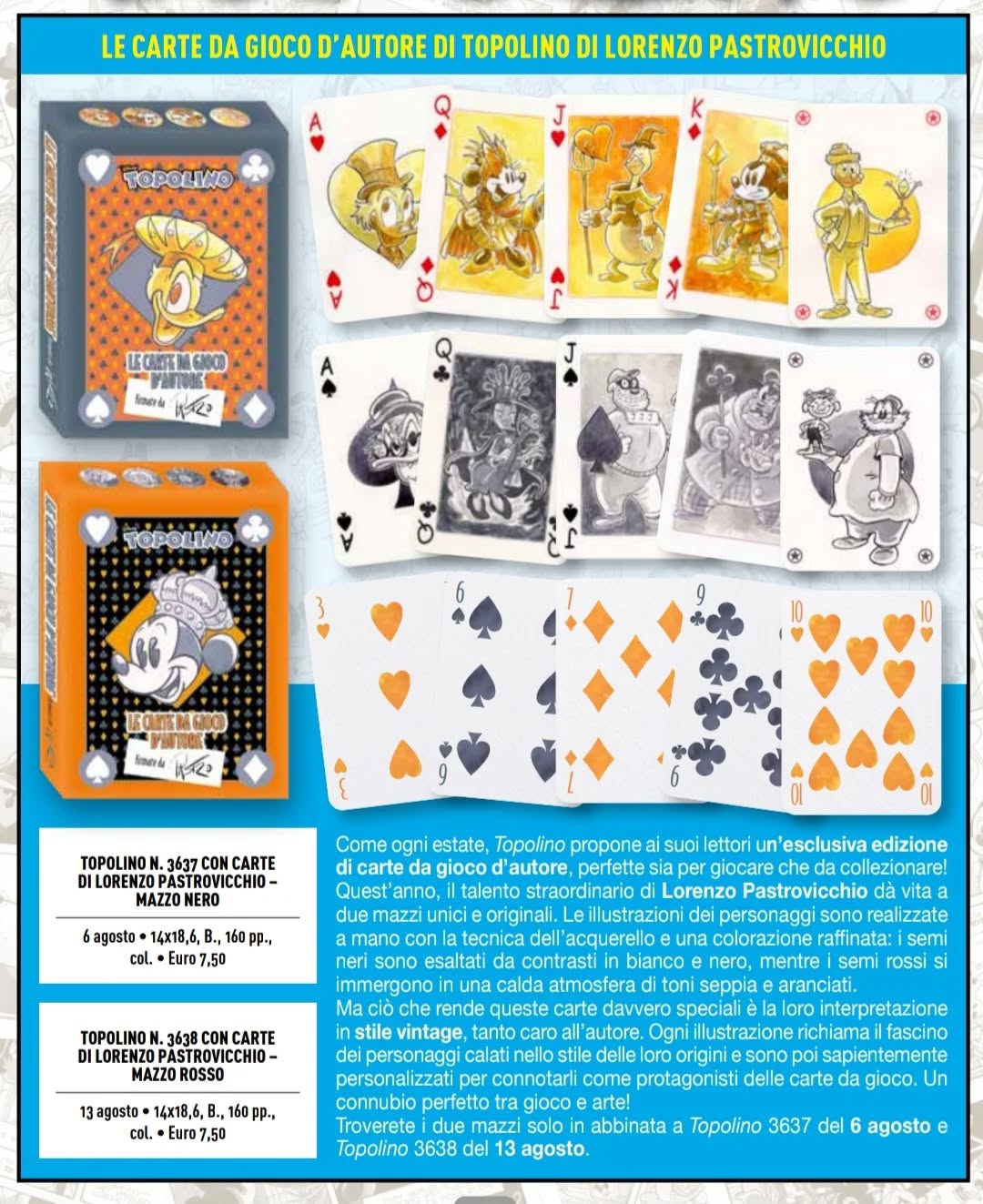Fumetto TOPOLINO 3637 + 3638 Sigillato Edicola da Collezione + 2x Mazzo di carte Blisterato