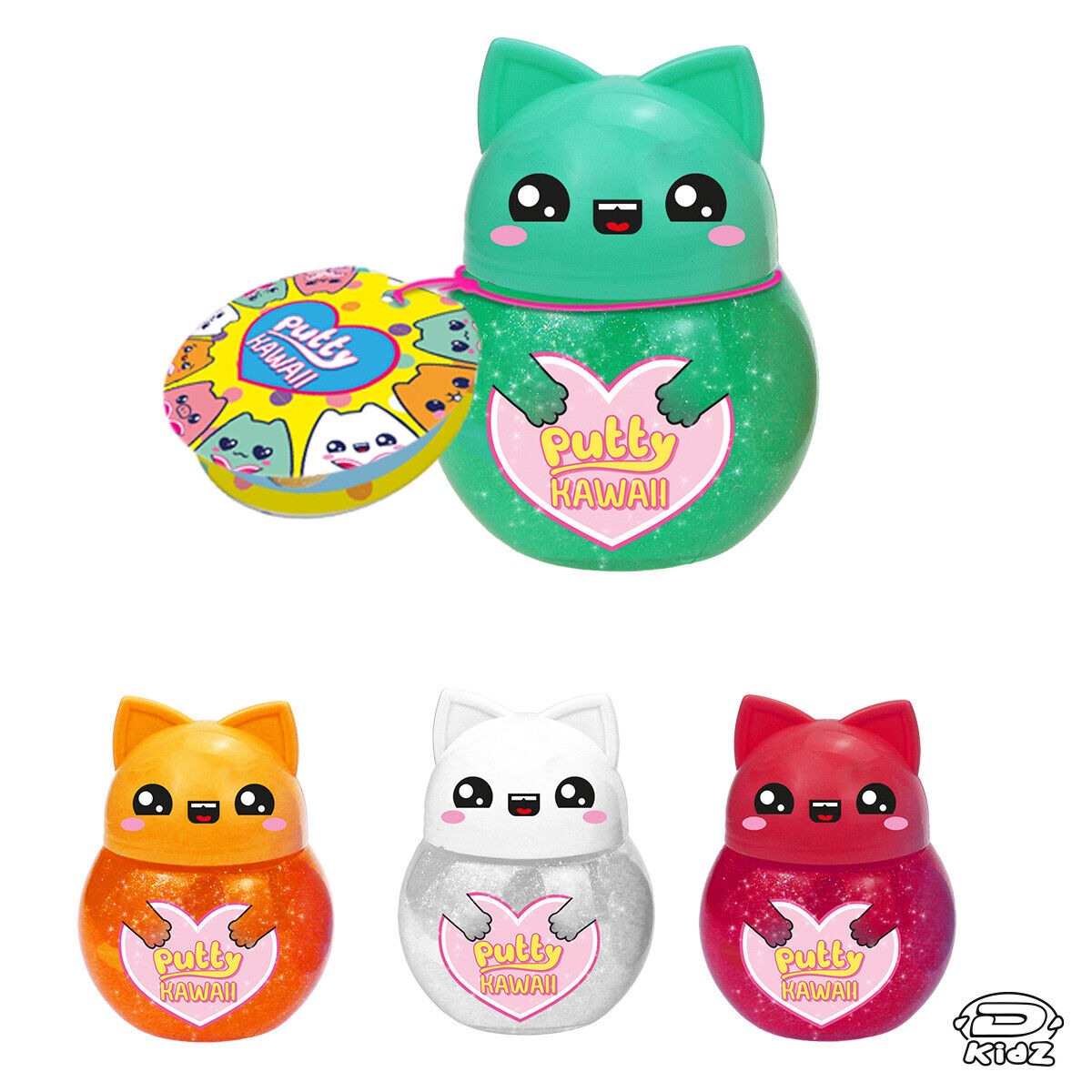 1x Personaggio PUTTY HAWAII Pasta Modellabile Gattino con SLIME Glitter Crystal