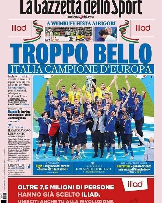 La Gazzetta dello Sport vom 12. Juli 2021 Europameister Italien EM 2020