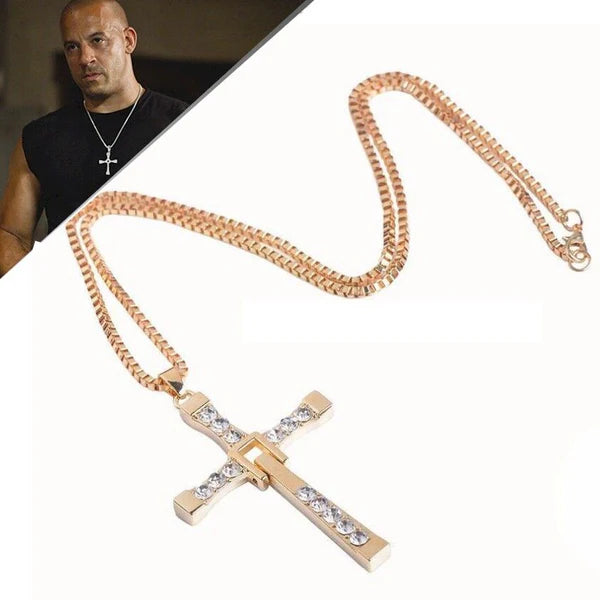 Fast Furious Toretto Rhinestone Cross Pendant Necklace