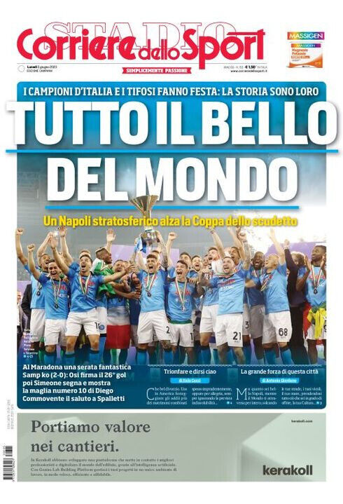 Corriere dello Sport del 5 Giugno 2023 Scudetto Calcio Napoli Campione D'Italia