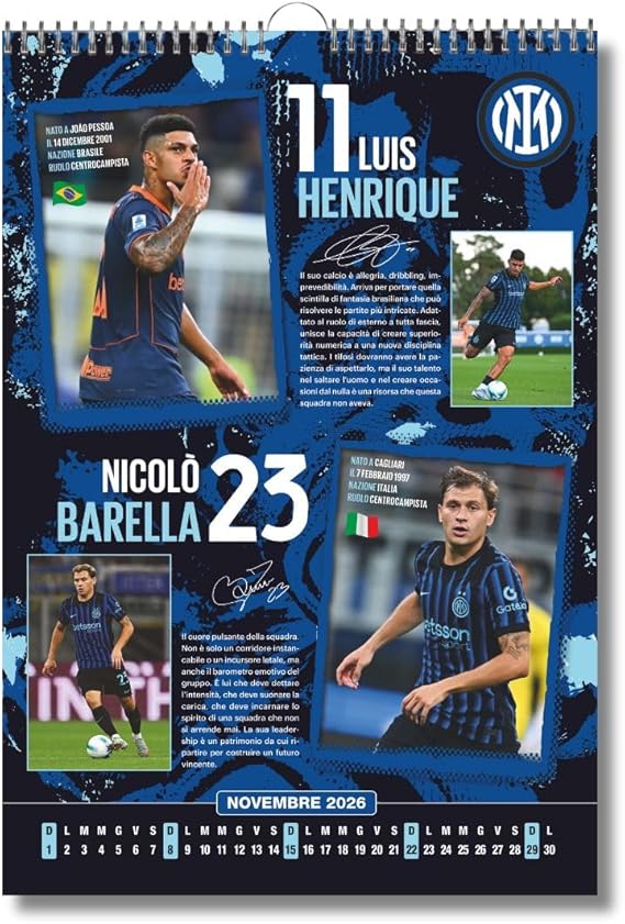 Calendario Verticale Inter 2026+ tris braccialetti in silicone - Prodotto Ufficiale - cm 29x42