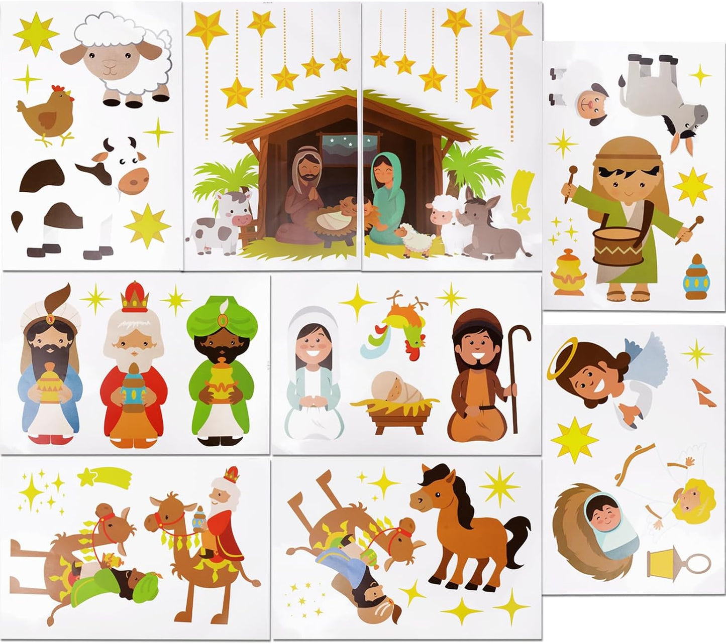 9 Fogli Vetrofanie Natalizie Presepe per finestre adesivi rimovibili