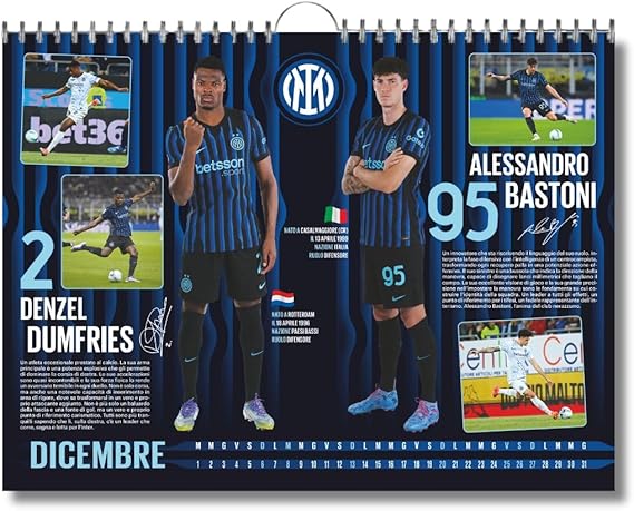 Calendario Orizzontale Inter 2026 - Edizione da Collezione - cm 44x33 - Prodotto Ufficiale