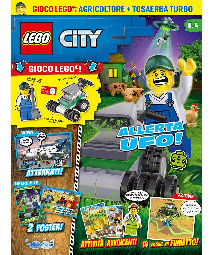 Rivista LEGO CITY n.4 + AGRICOLTORE + TOSAERBA TURBO