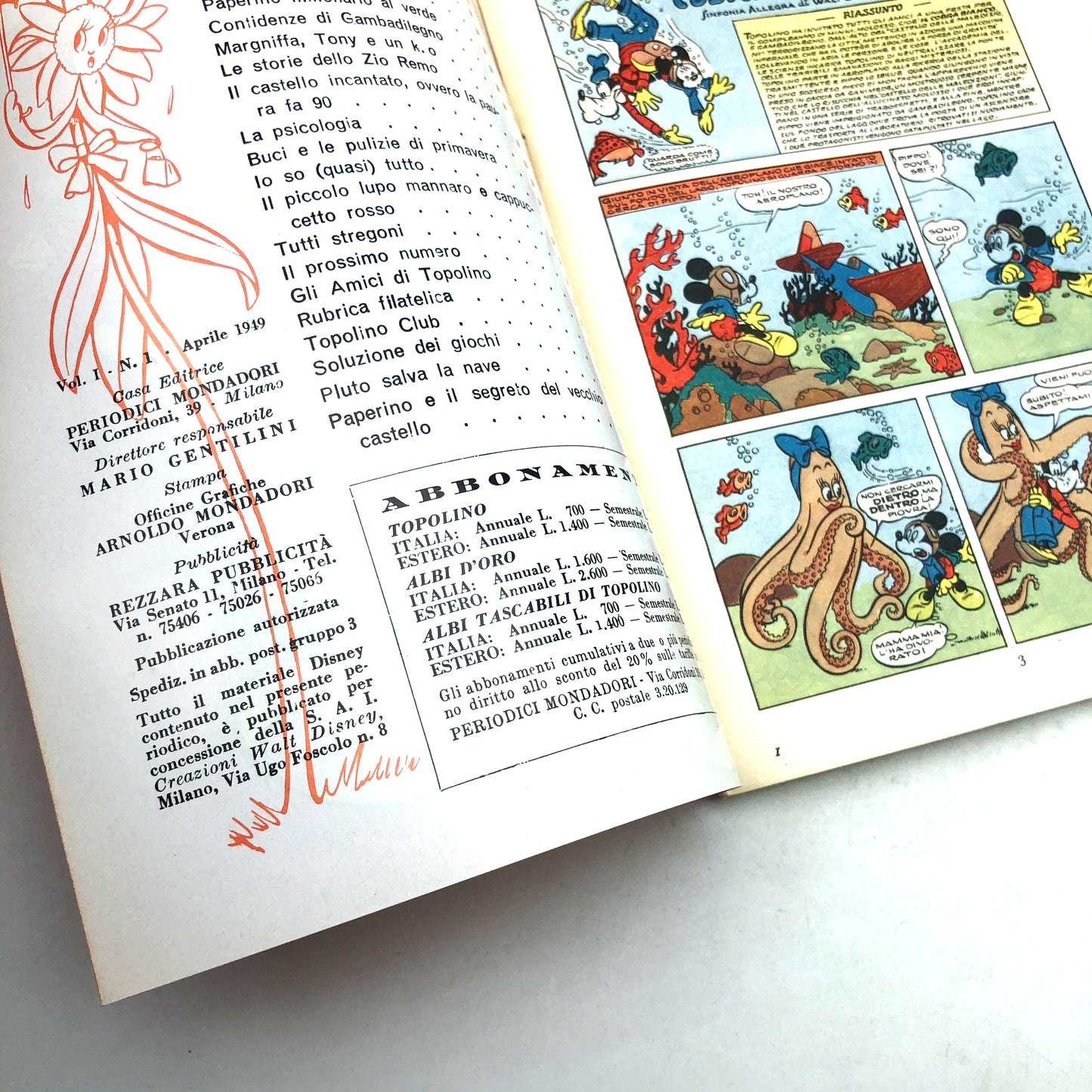 Mickey Mouse hat die Comic-Nummer n gepinnt. 1 Sammler-Nachdruck, 60 Lire, Vintage, selten