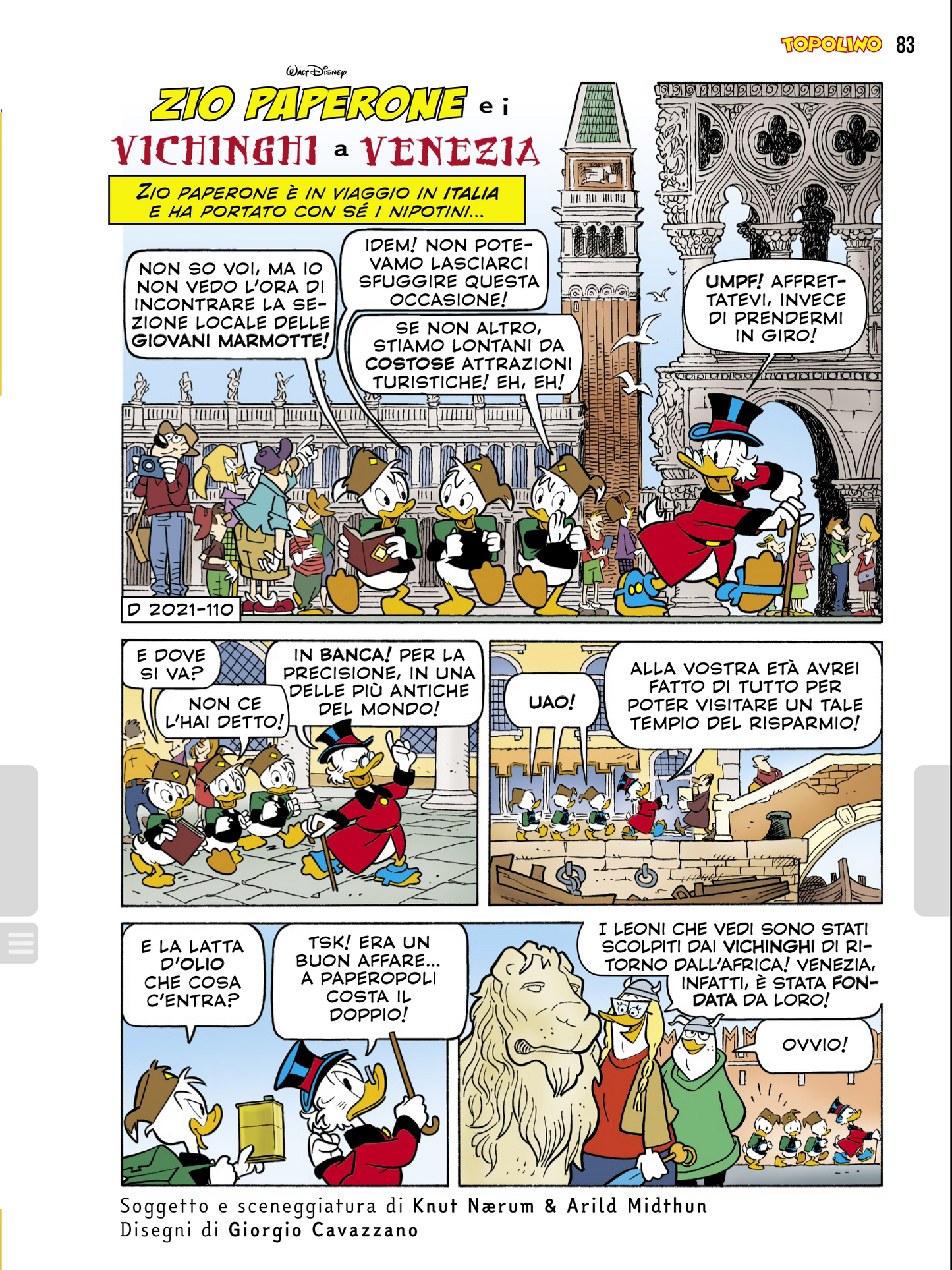 Fumetto Topolino n. 3491 (Copertina e Storia ambientata a Venezia)