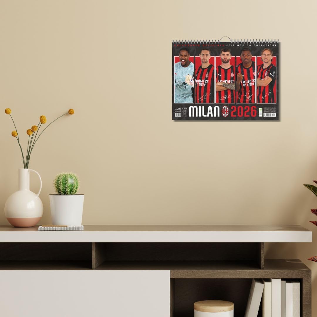 Calendario Orizzontale Milan 2026 - Edizione da Collezione - cm 44x33 - Prodotto Ufficiale