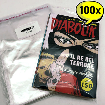 100 transparent protective envelopes for DIABOLIK Satanik Alan Ford Kriminal comics