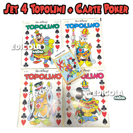 Set 4 Fumetti di TOPOLINO da Collezione con gadget Carte da gioco Poker Modiano