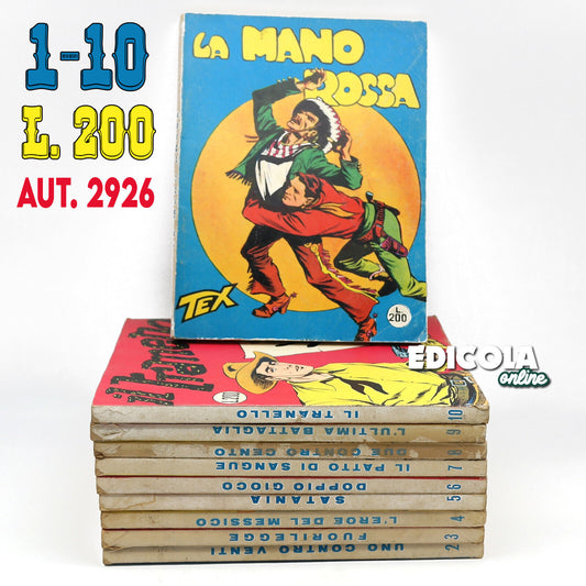 Numéro de série de bandes dessinées Tex Willer n. 1/10 LA MAIN ROUGE Original 200 £ Lire 1964