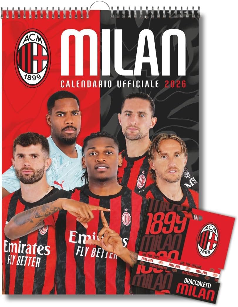 Calendario Verticale Milan 2026 + Set Braccialetti - cm 29x42 - Prodotto Ufficiale (Copia)