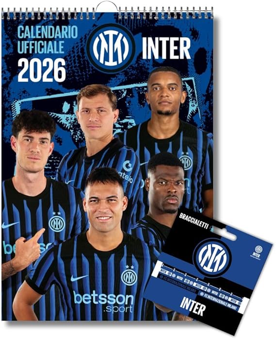 Calendario Verticale Inter 2026+ tris braccialetti in silicone - Prodotto Ufficiale - cm 29x42