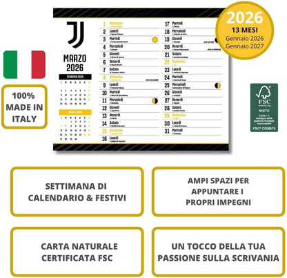 Calendario Verticale Juventus 2026+ Calendario da tavolo 2026 13 mesi - Prodotto Ufficiale