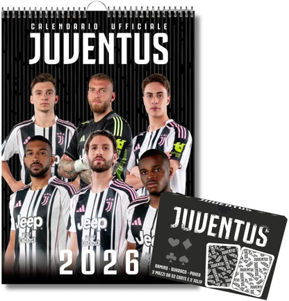 Calendario Verticale Juventus 2026 cm 29x42 + Carte da Gioco Juventus - Poker - Burraco - Ramino (2 mazzi: 52 carte per mazzo + 2 jolly) - prodotto Ufficiale