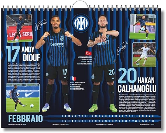 Calendario Orizzontale Inter 2026 - Edizione da Collezione - cm 44x33 - Prodotto Ufficiale