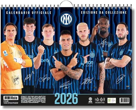 Calendario Orizzontale Inter 2026 - Edizione da Collezione - cm 44x33 - Prodotto Ufficiale