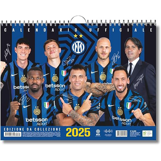 Calendrier Horizontal Inter 2025 - Edition Collector - 44x33 cm - Produit Officiel 