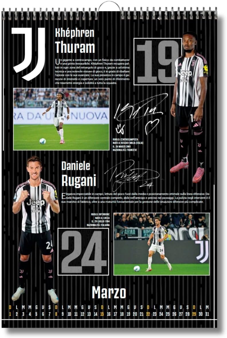 Calendario Verticale Juventus 2026 cm 29x42 + Carte da Gioco Juventus - Poker - Burraco - Ramino (2 mazzi: 52 carte per mazzo + 2 jolly) - prodotto Ufficiale