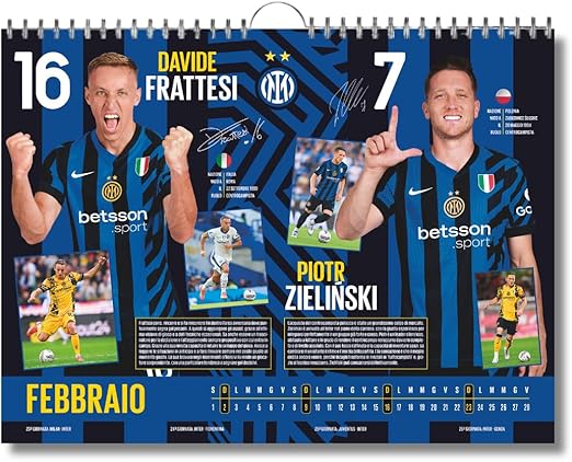 Calendario Orizzontale Inter 2025 - Edizione da Collezione - cm 44x33 - Prodotto Ufficiale