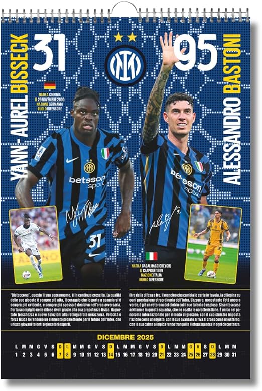 Calendrier vertical Inter 2025 - 29x42 cm - Produit Officiel 