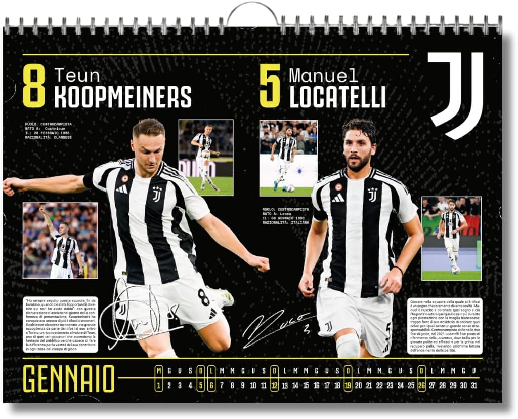 Calendario Orizzontale Juventus 2025 - Edizione da Collezione - cm 44x33 - Prodotto Ufficiale