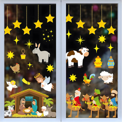 9 Fogli Vetrofanie Natalizie Presepe per finestre adesivi rimovibili