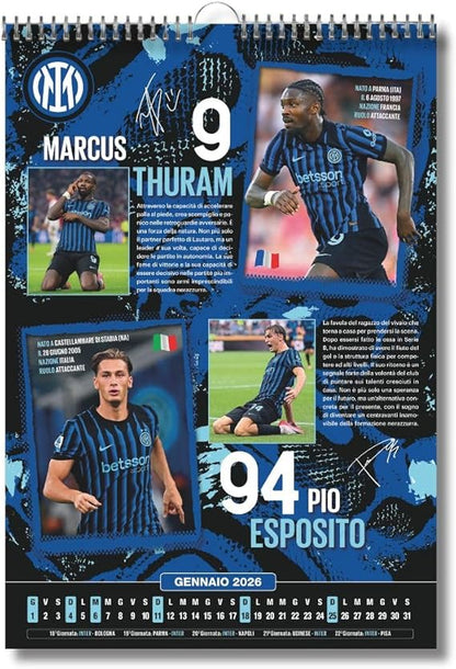 Calendario Verticale Inter 2026+ tris braccialetti in silicone - Prodotto Ufficiale - cm 29x42