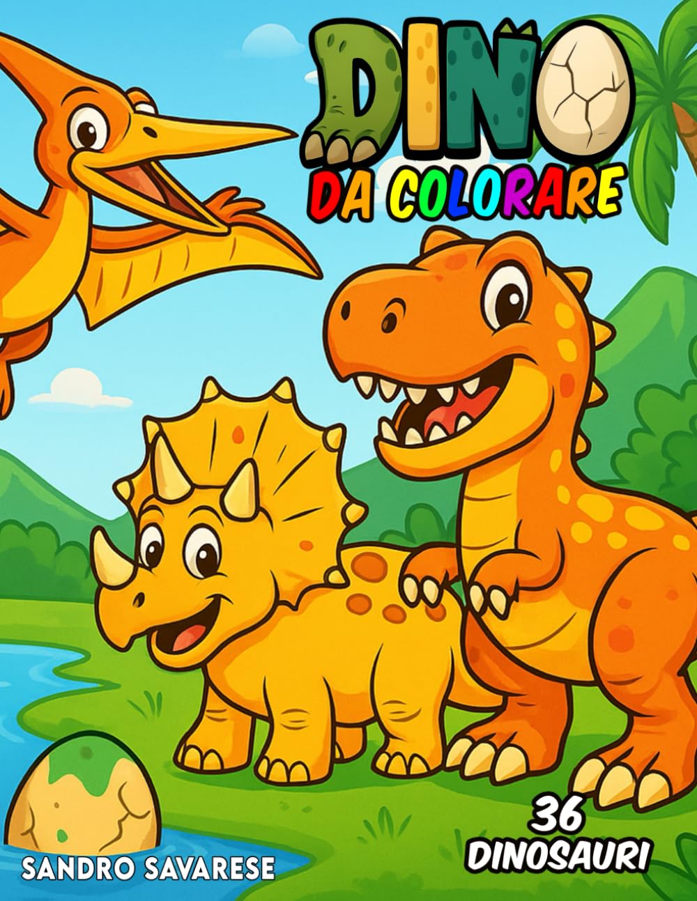 Libro da Colorare per Bambini - DINO - 36 Dinosauri da Colorare (Formato MAXI)