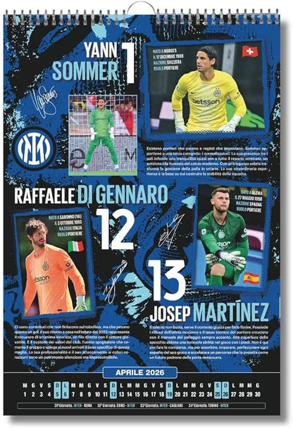 Calendario Verticale Inter 2026+ tris braccialetti in silicone - Prodotto Ufficiale - cm 29x42