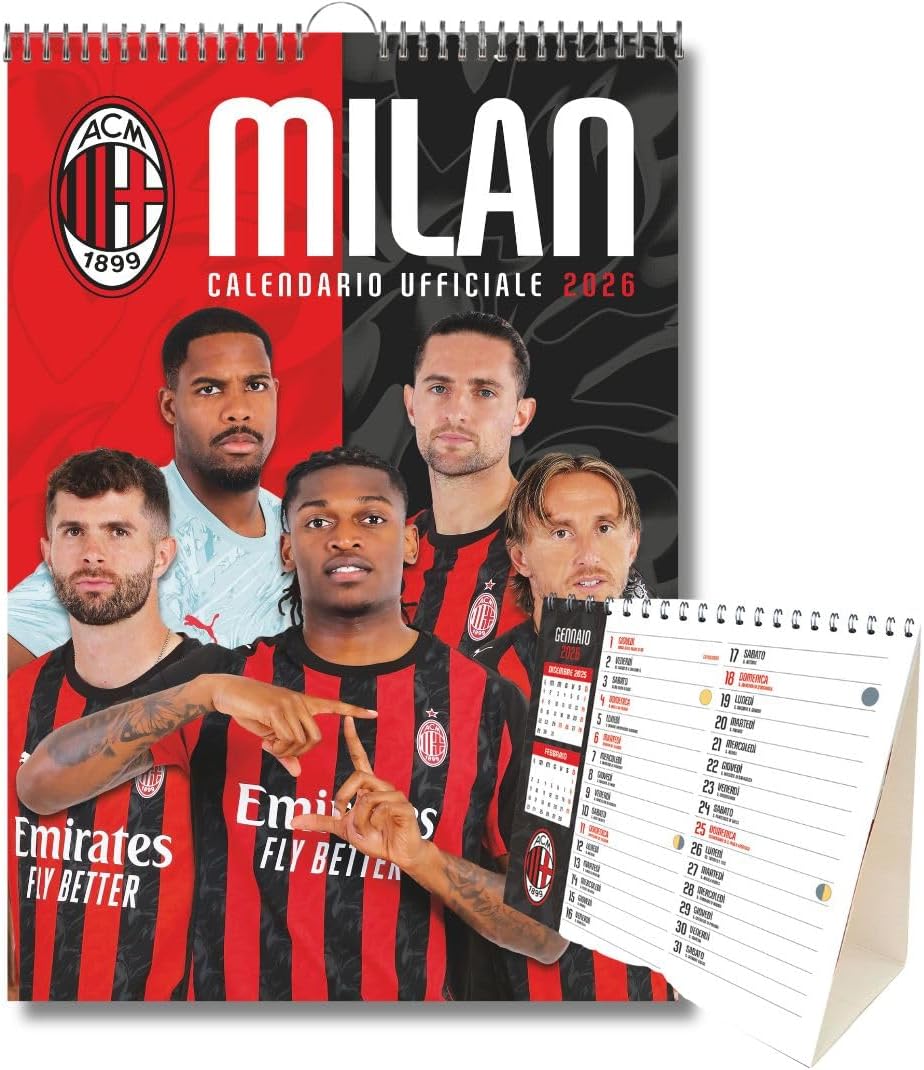 Calendario Verticale Milan 2026+ Calendario da tavolo 2026 13 mesi - Prodotto Ufficiale