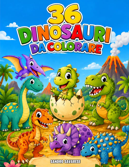 Libro da Colorare per Bambini - 36 Dinosauri