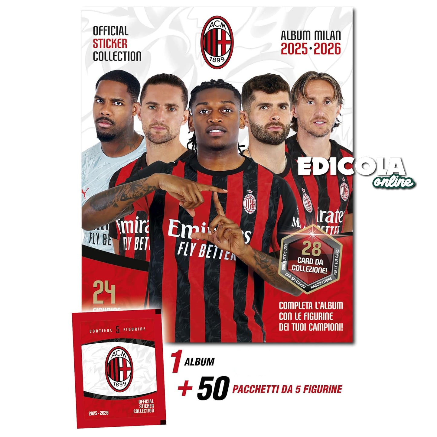 Album Vuoto + 50 bustine di Figurine Milan 2025-2026 - Prodotto Ufficiale