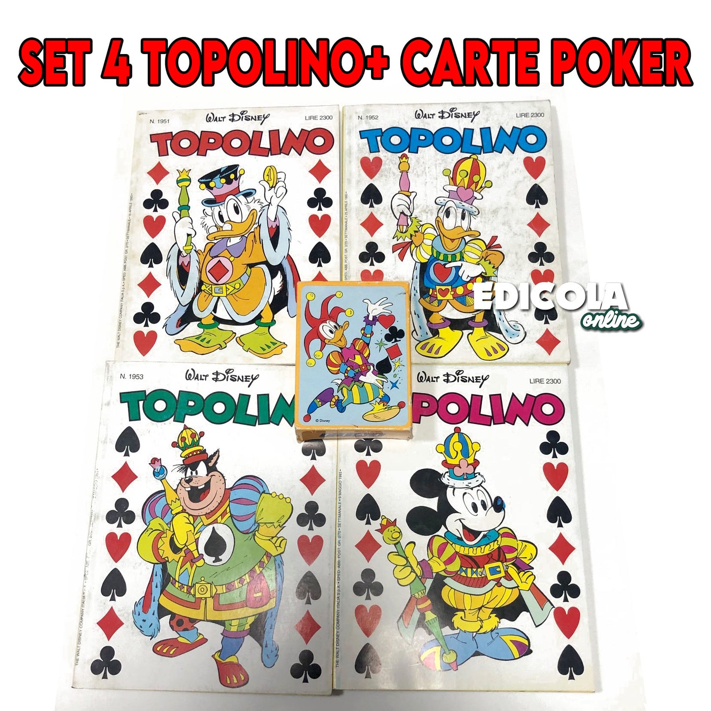 Set 4 Fumetti di TOPOLINO da Collezione con gadget Carte da gioco Poker Modiano