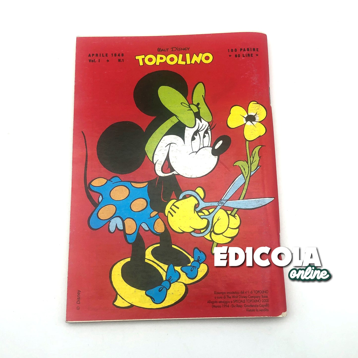 Mickey Mouse hat die Comic-Nummer n gepinnt. 1 Sammler-Nachdruck, 60 Lire, Vintage, selten
