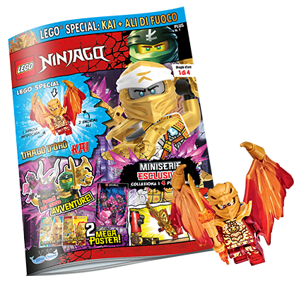 Rivista LEGO NINJAGO DRAGHI D'ORO n.1 - Drago D'Oro KAI + Ali di Fuoco (Copia)