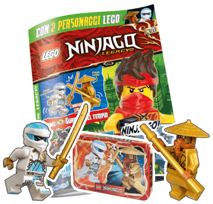Rivista LEGO NINJAGO LEGACY n. 11 - Lattina con 2 GIOCHI : ZANE VS GUARDIA DEL TEMPIO