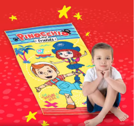 Telo Mare " PINOCCHIO & FRIENDS " 60x120 cm + Libro Giochi
