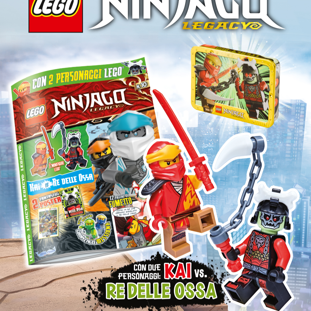 Rivista LEGO NINJAGO LEGACY n.10 con 2 GIOCHI KAI VS RE DELLE OSSA