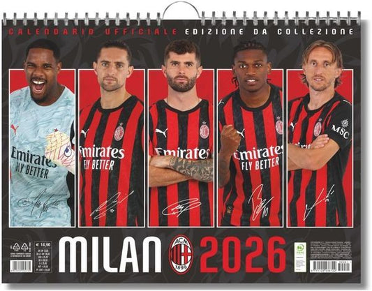 Calendario Orizzontale Milan 2026 - Edizione da Collezione - cm 44x33 - Prodotto Ufficiale