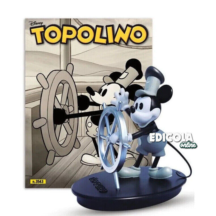 Fumetto TOPOLINO n. 3542 + 3543 Francobollo e Statua Steamboat Willie Disney 100