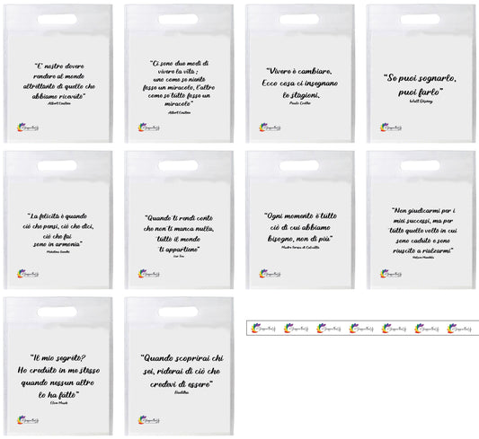 Buste Shopper Bianco con Frasi Celebri in TNT manico